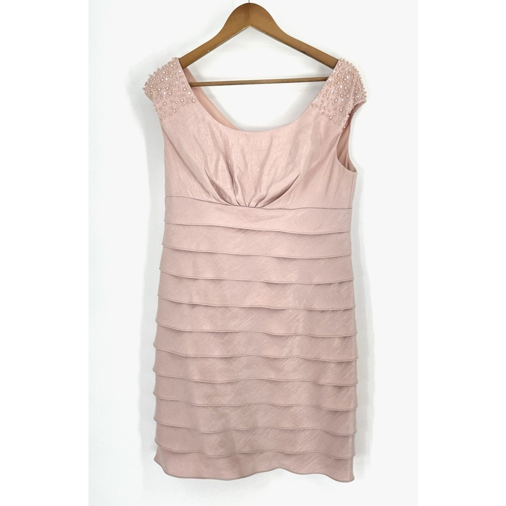 Jessica Howard Dress Sz 12 Pink Sleeveless Party Beaded Rhinstones Sheath Tiered